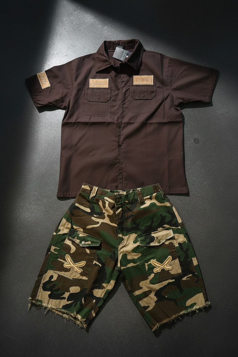Khaki Knee Length Short Set